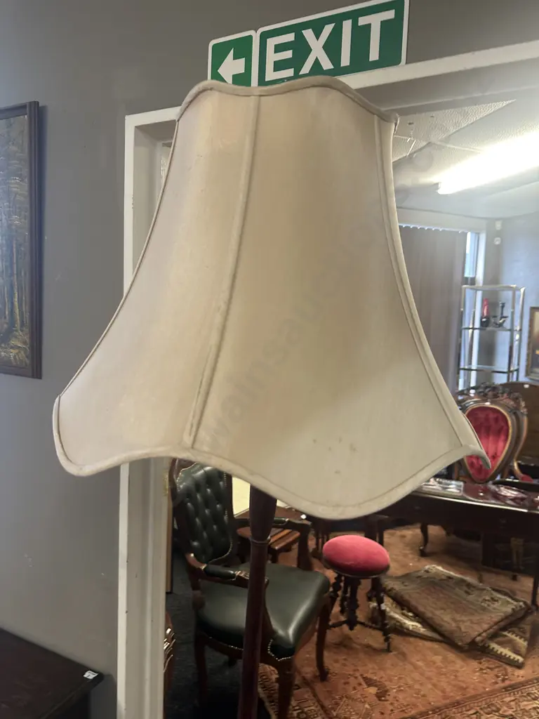 Vintage Mahogany Standard Floor Lamp With Cream Shade Image 1++