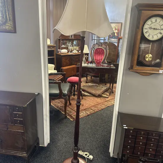 Vintage Mahogany Standard Floor Lamp With Cream Shade