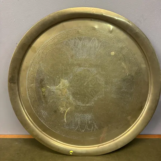 Large Round Brass Serving Tray Dia59cm.