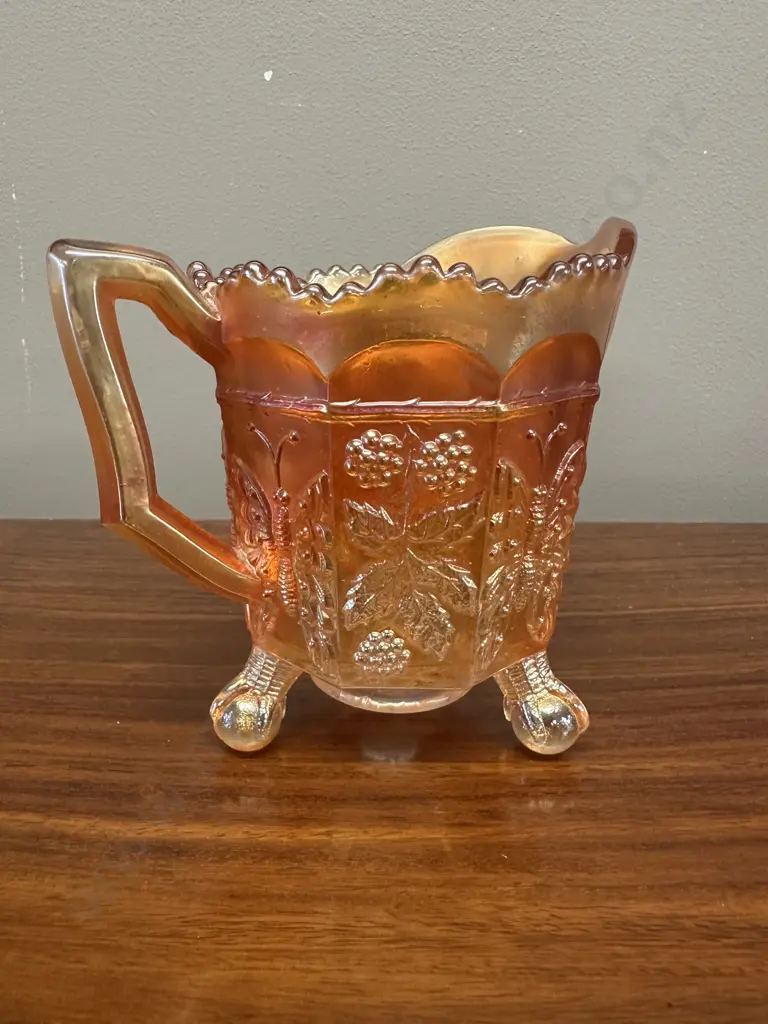 Fenton Butterfly & Berry Marigold Carnival Glass Creamer Image 1++