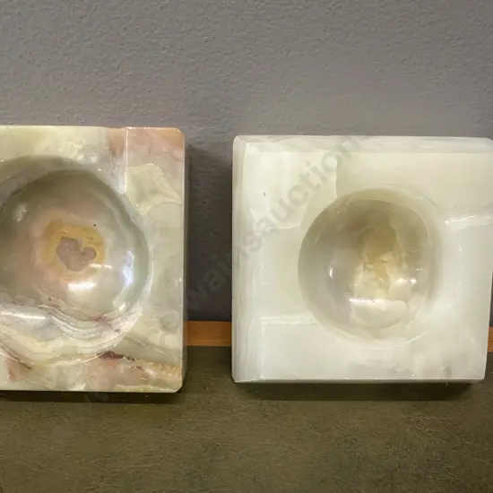 Square Heavy Vintage Onyx Ashtrays 11x11cm.