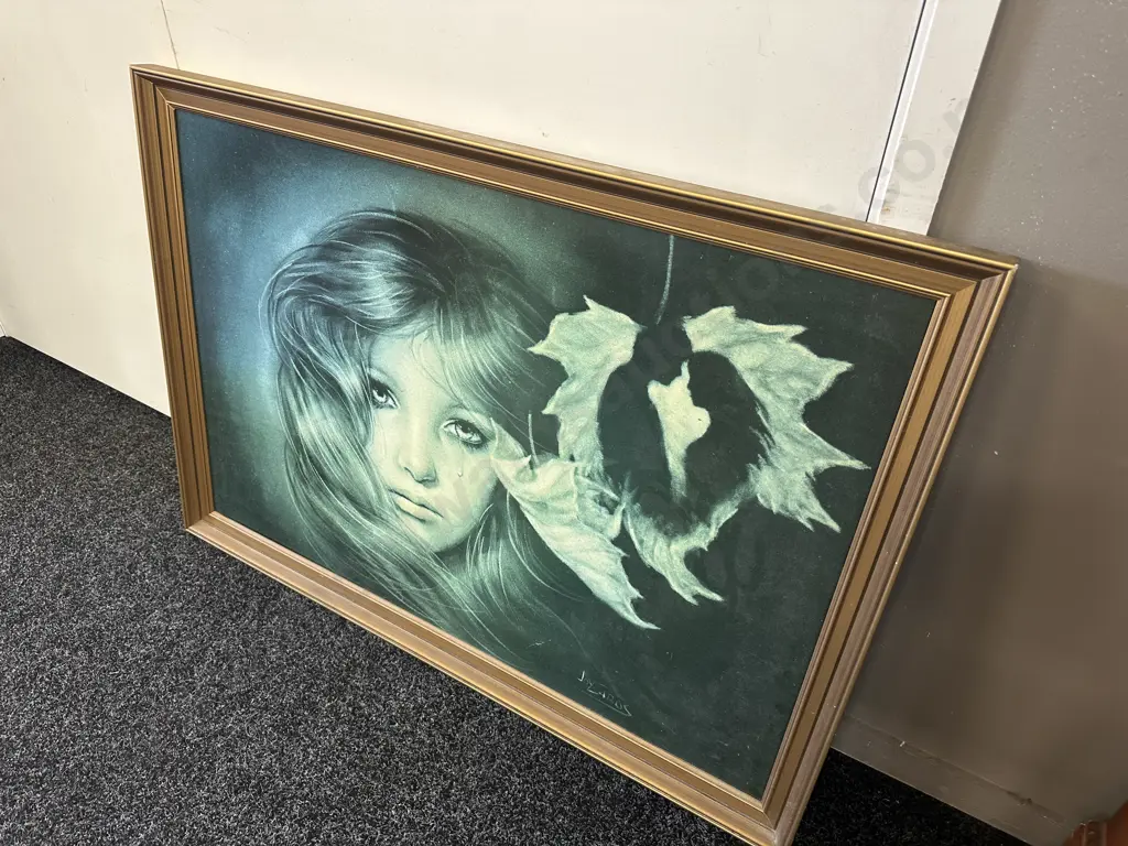 Vintage Gilt Framed Print 'Weeping Woman' By Joy Laros 68x98cm. Image 1++