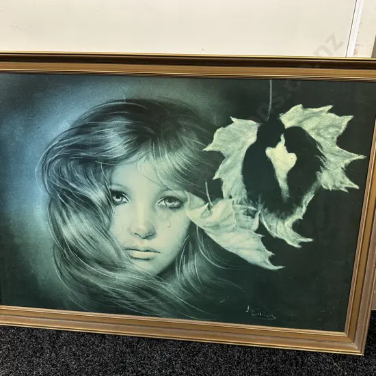 Vintage Gilt Framed Print 'Weeping Woman' By Joy Laros 68x98cm.