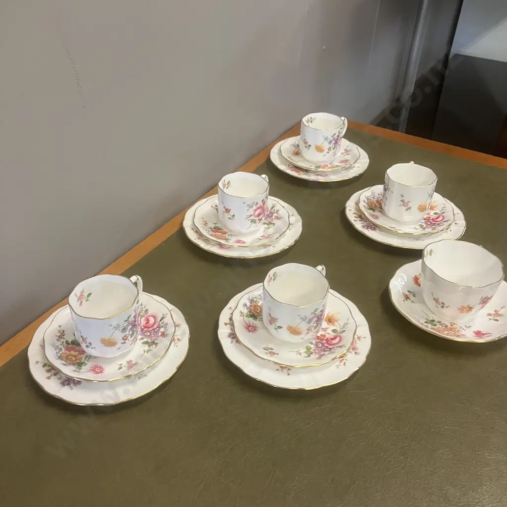 Royal Crown Derby “Derby Posies” Teacup & Saucer With Five Demitasse Teacup, Saucer, Plate Trios Image 1++