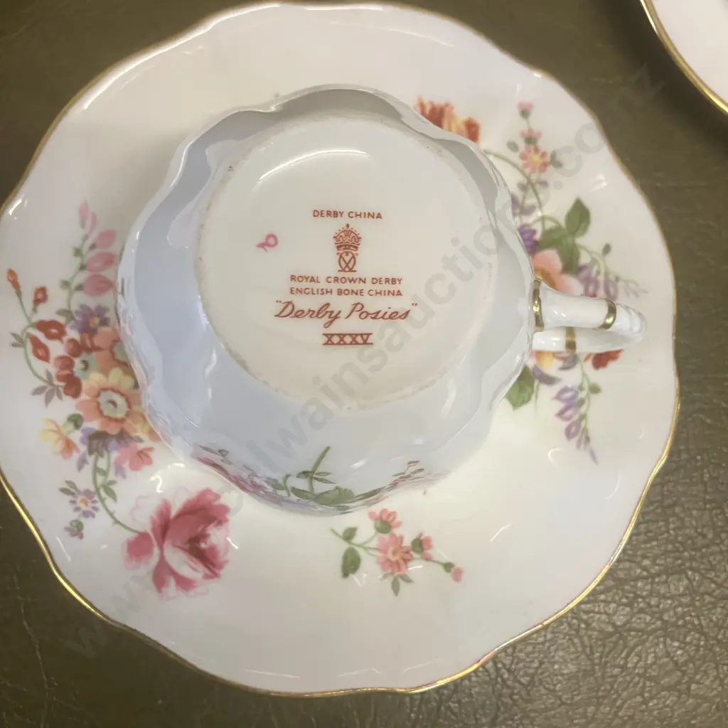Royal Crown Derby “Derby Posies” Teacup & Saucer With Five Demitasse Teacup, Saucer, Plate Trios Image 1++