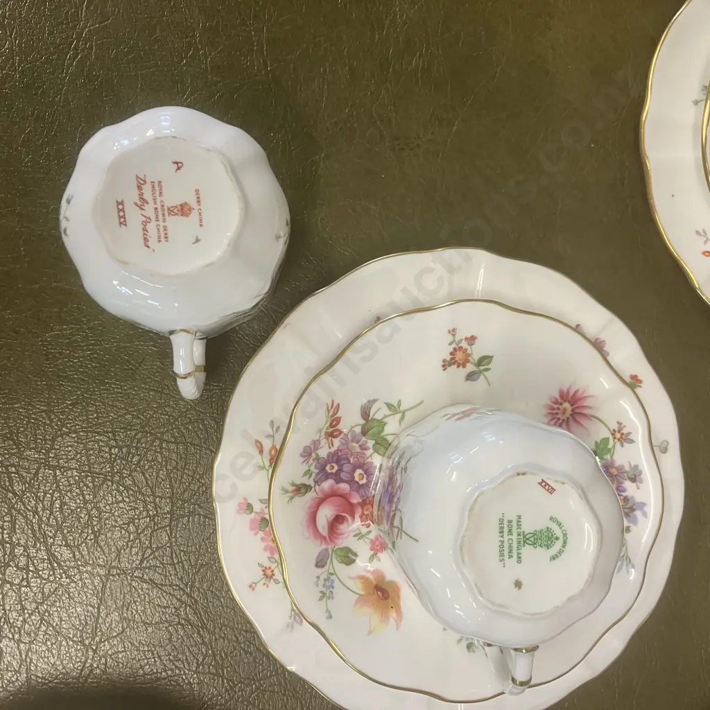 Royal Crown Derby “Derby Posies” Teacup & Saucer With Five Demitasse Teacup, Saucer, Plate Trios Image 1++