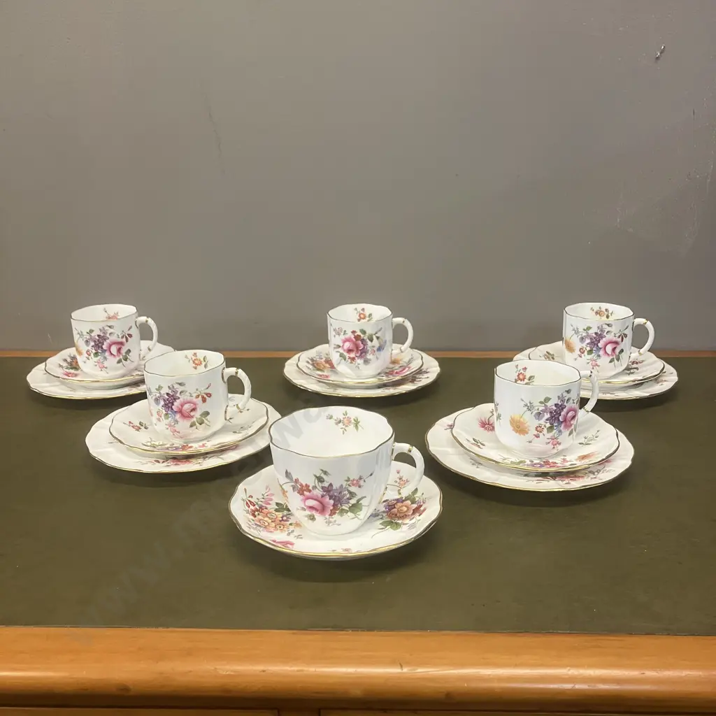 Royal Crown Derby “Derby Posies” Teacup & Saucer With Five Demitasse Teacup, Saucer, Plate Trios Image 1++