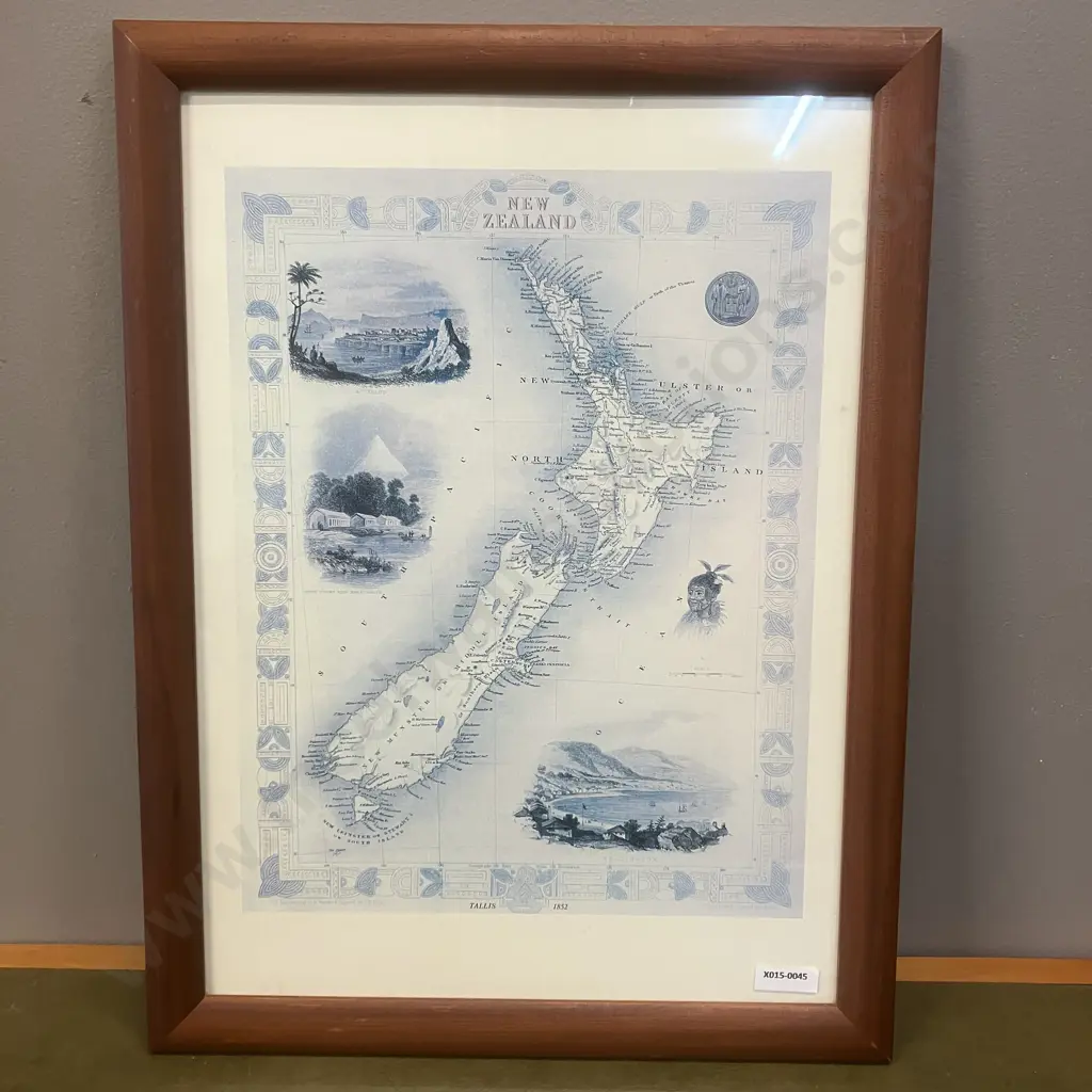 Vintage Framed Print - Tallis Map of New Zealand 1852. 48.5 x 36.5cm Image 1++