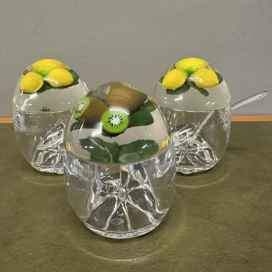 Vintage Acrylic Jam Pots With Lemon & Kiwifruit Detail
