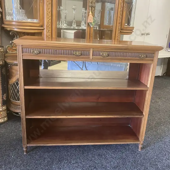 Mid-Century Modern Walnut Bookcase With 2 Drawers At The Top. H106 W121.5 D39.5cm