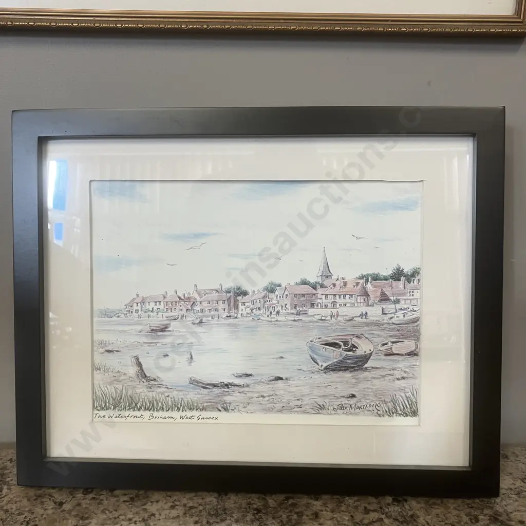"Surrey" James Pigot 1830s Framed Map & The Waterfront, Bosham, West Sussex By John Mortlock Framed Print Image 1++