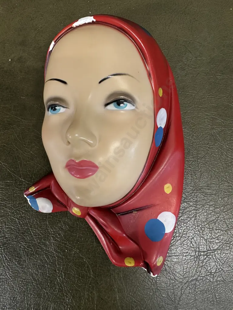 Art Deco Chalkware Lady Wall Mask Made In Italy (as found) Image 1++