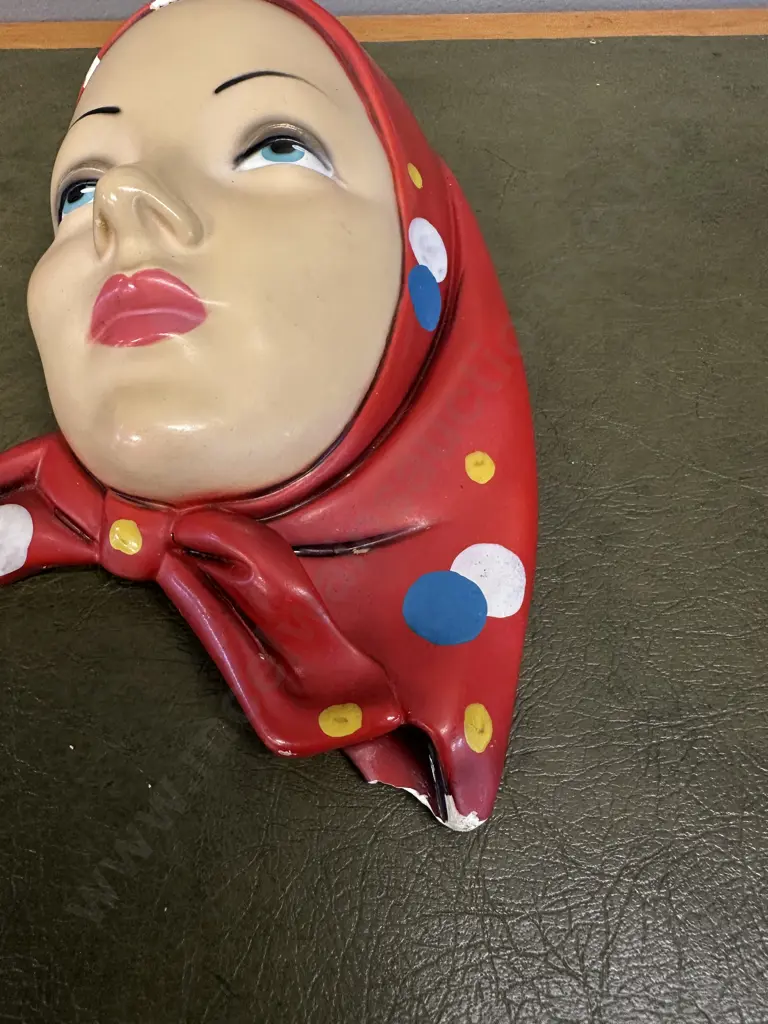 Art Deco Chalkware Lady Wall Mask Made In Italy (as found) Image 1++