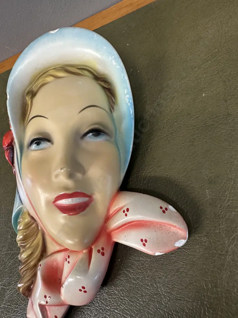 Art Deco Chalkware Lady Wall Mask Made In Italy (as found) Image 1++