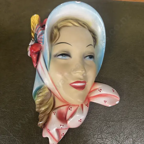 Art Deco Chalkware Lady Wall Mask Made In Italy (as found)