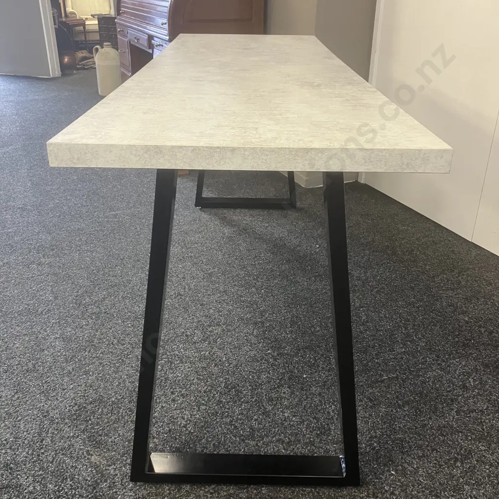 Modernist Console / Trestle Table With Concrete Look Top And Black Base. H78 W180 D59.5cm Image 1++