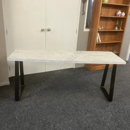 Modernist Console / Trestle Table With Concrete Look Top And Black Base. H78 W180 D59.5cm