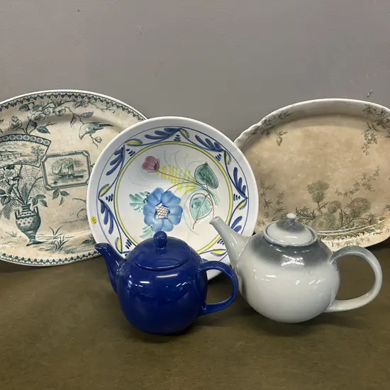 Antique Serving Platters, Italian Bowl & Teapots x2 Including John Edwards England Etc