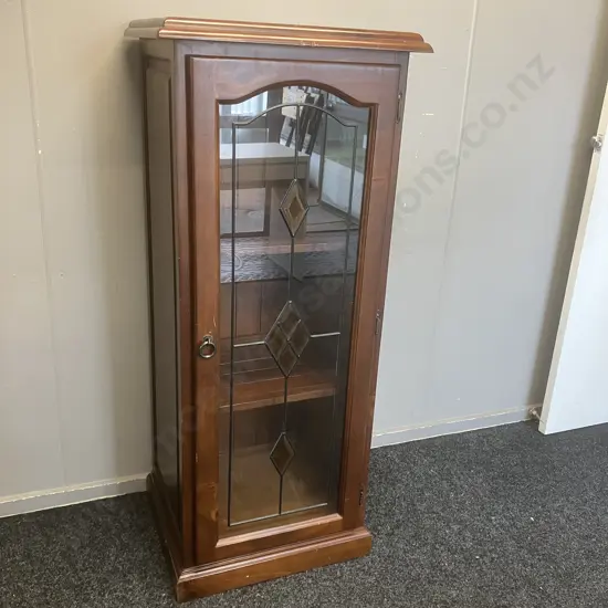 Leadlight Door Display / Stereo Cabinet, Tongue & Groove Back, 2 Shelves. H135 W57 D47cm