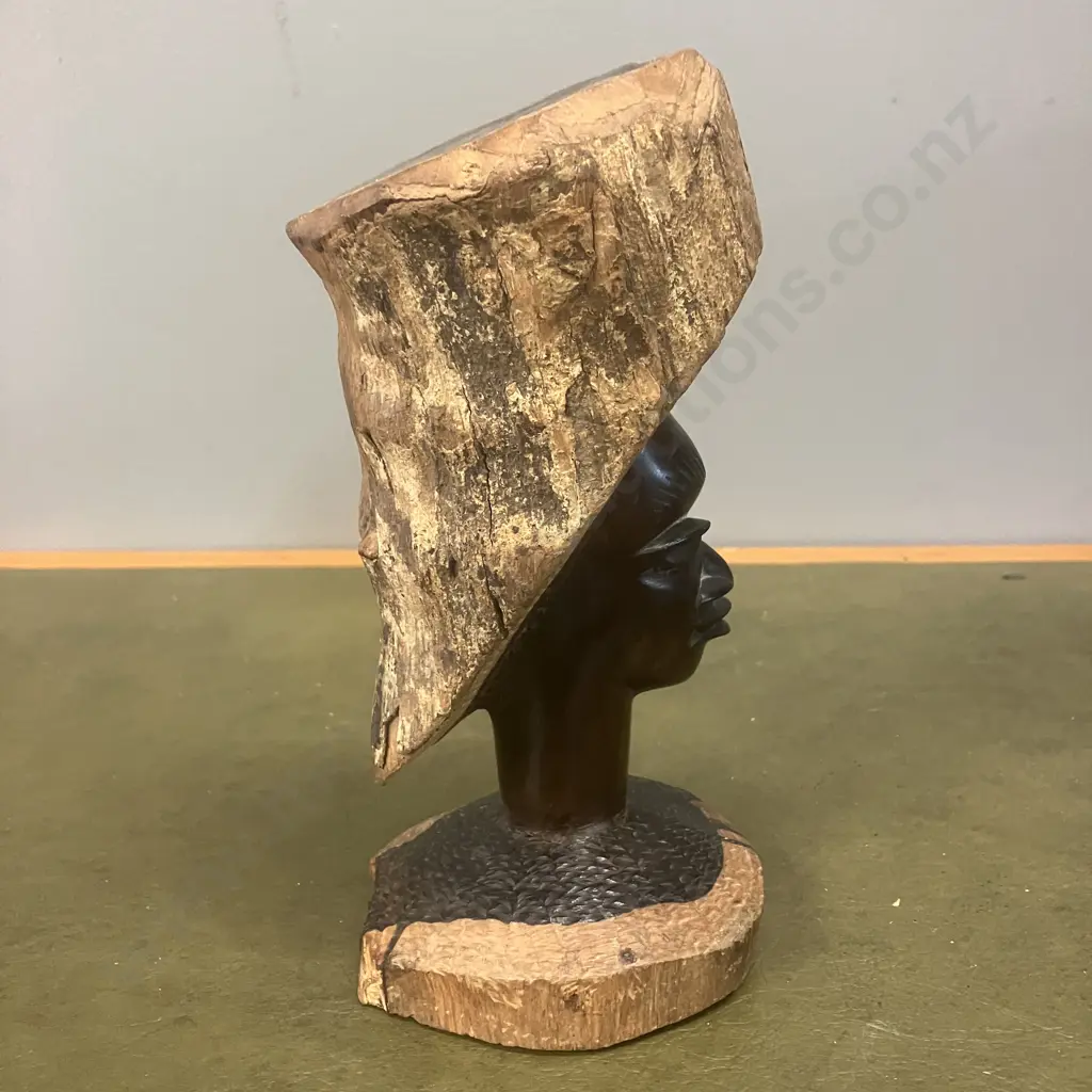 Vintage African Tanzanian Makonde Mpinga Carved Hardwood Tribal Bust. H20cm Image 1++