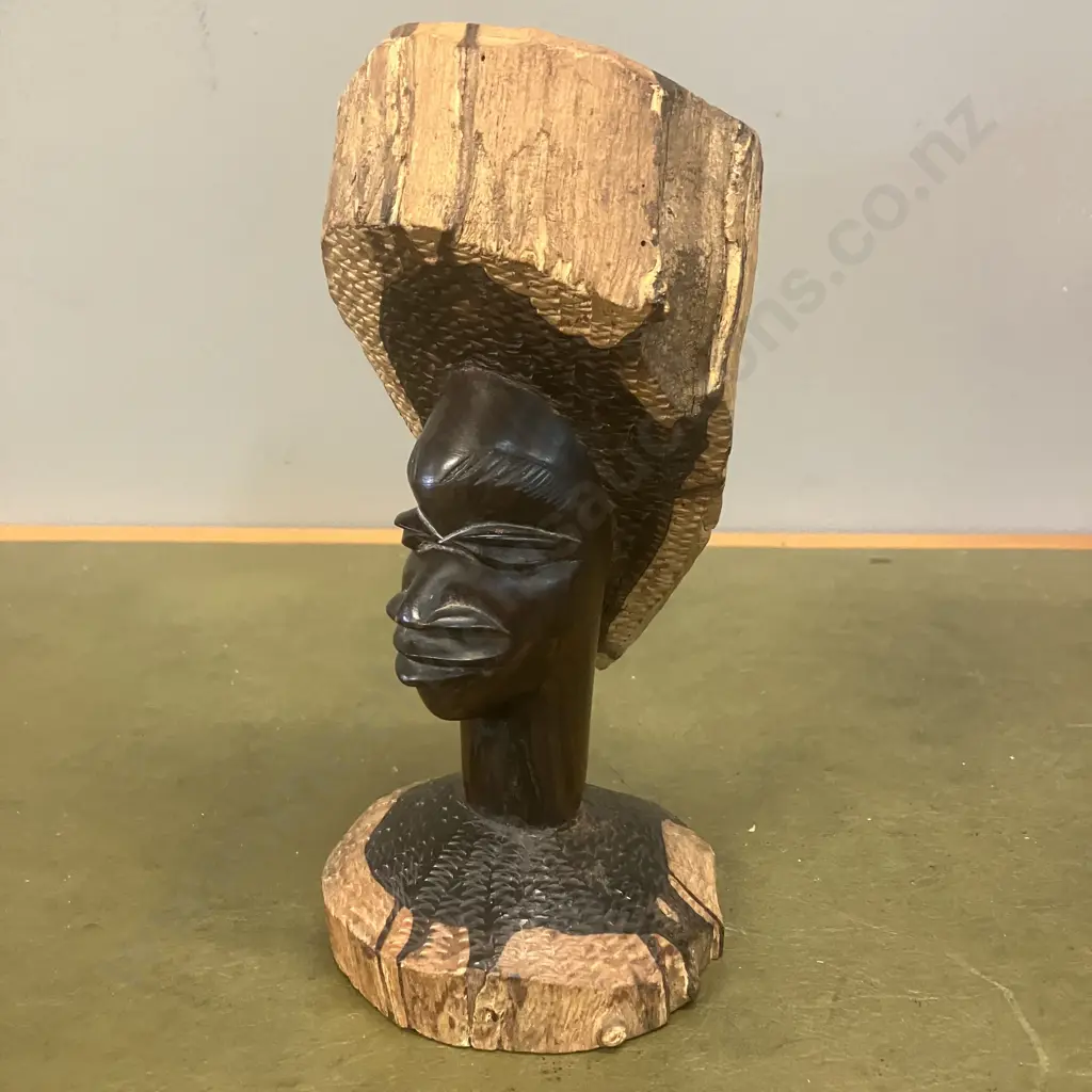 Vintage African Tanzanian Makonde Mpinga Carved Hardwood Tribal Bust. H20cm Image 1++