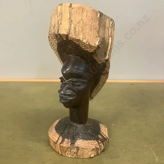 Vintage African Tanzanian Makonde Mpinga Carved Hardwood Tribal Bust. H20cm