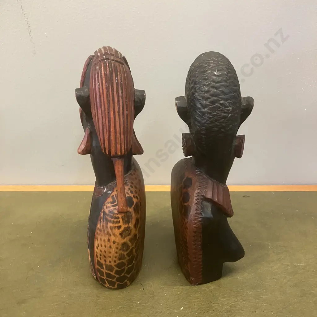 African Ebony Carved Masai Busts. H21.5cm Image 1++