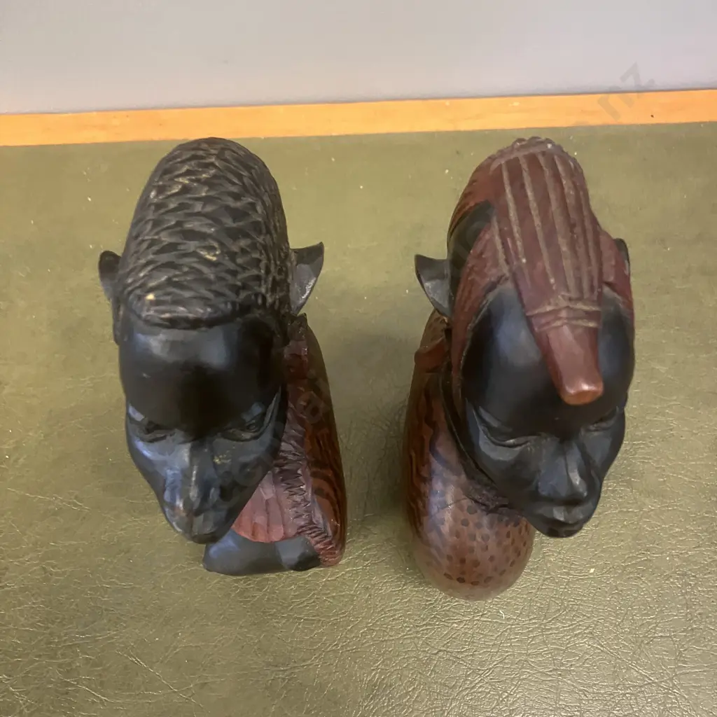 African Ebony Carved Masai Busts. H21.5cm Image 1++