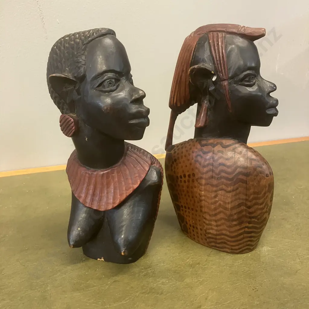 African Ebony Carved Masai Busts. H21.5cm Image 1++