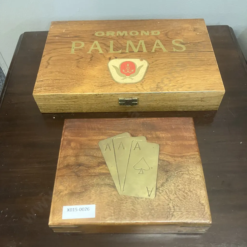 Vintage Ormond Palmas Wooden Cigar Box & Wooden Two Pack Playing Cards Box Image 1++