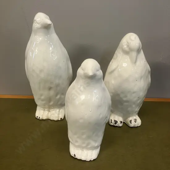 Family of Three Ceramic Penquins. 22 to 29cm