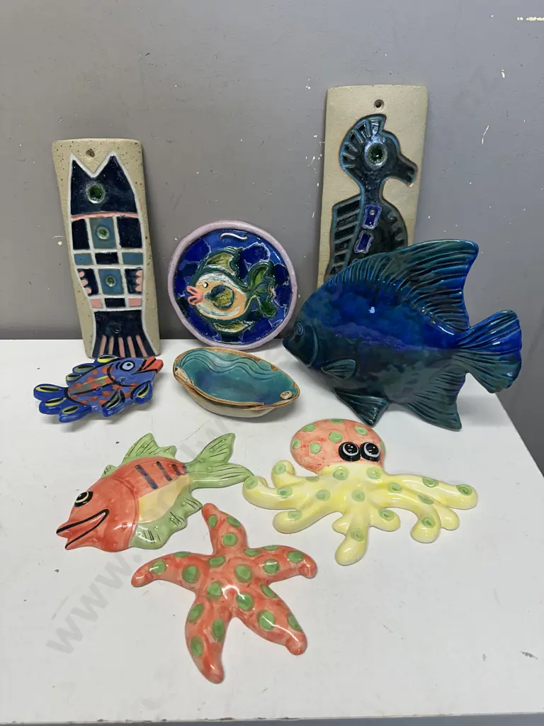 Assorted Pottery Wall Art Items Fish Themed Image 1++