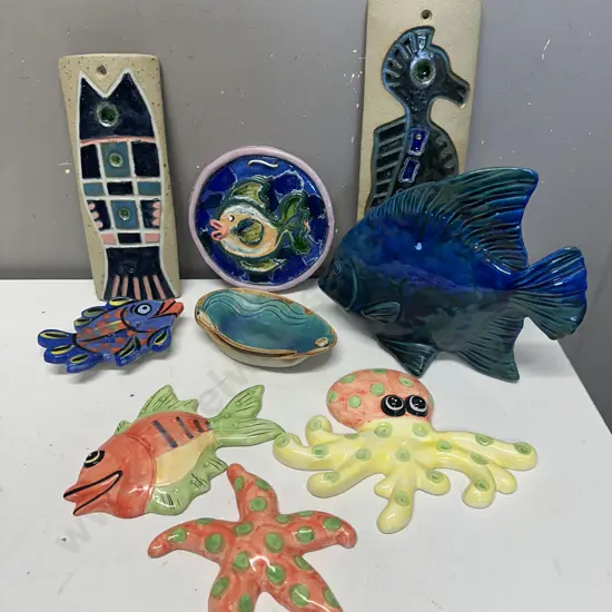 Assorted Pottery Wall Art Items Fish Themed