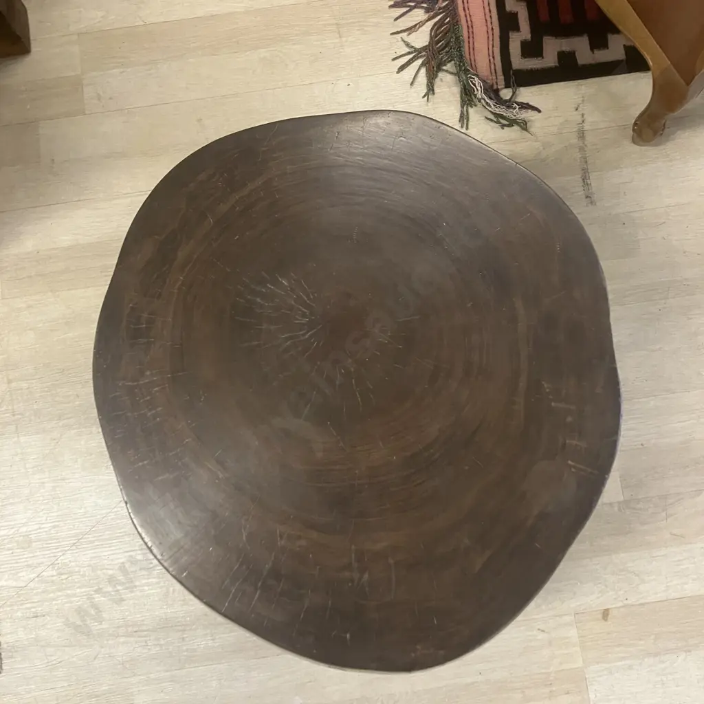 Natural Wood Ring Topped Table. H39 W58 D55cm Image 1++
