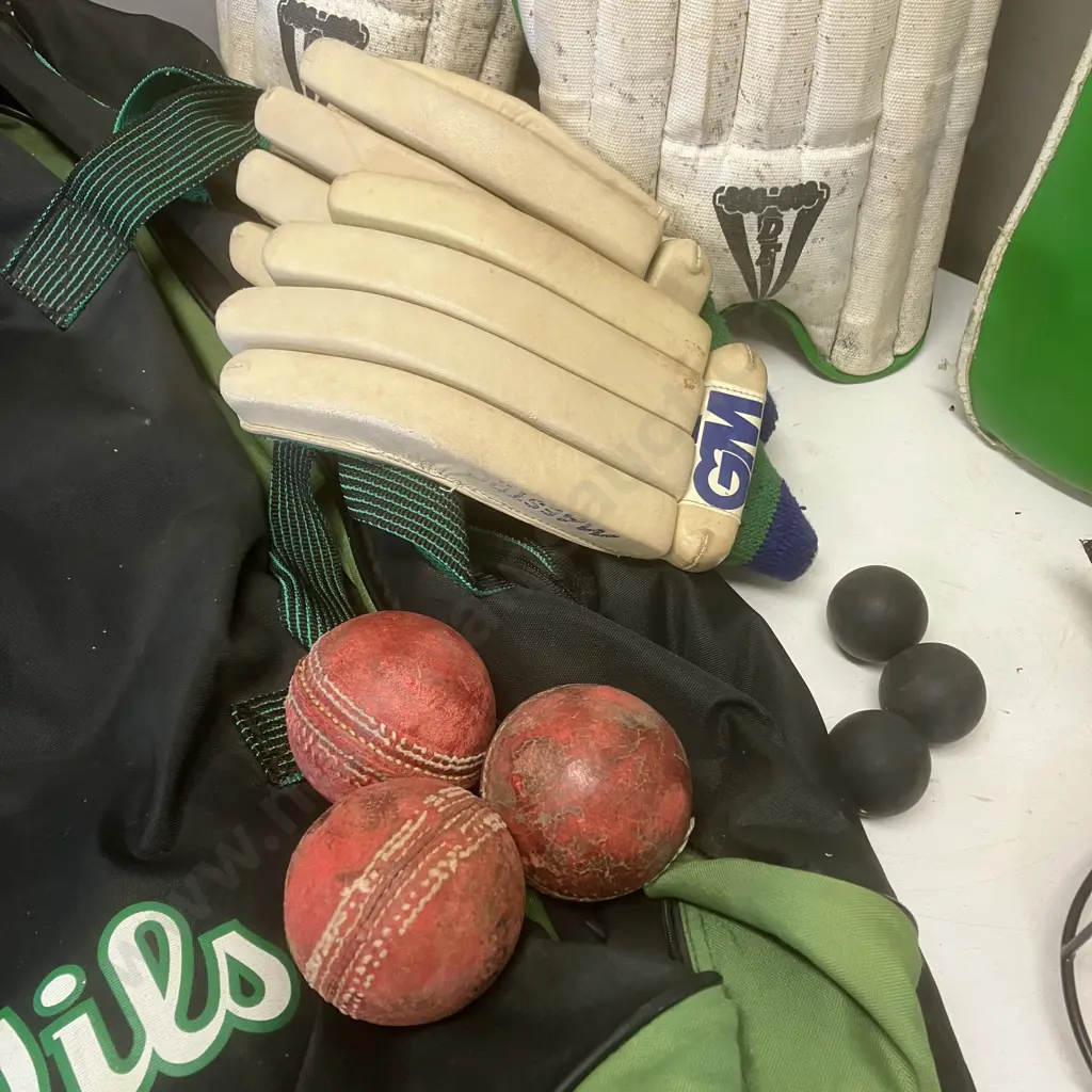 Cricket Items In Wilson Bag, Duncan Fearnley Supreme Bat (AF), Helmet, Pads, Balls Etc Image 1++
