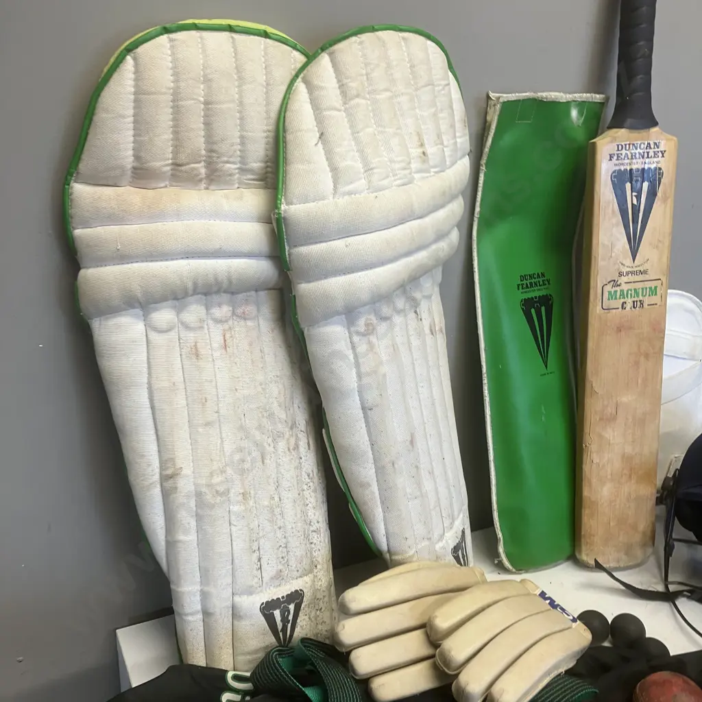 Cricket Items In Wilson Bag, Duncan Fearnley Supreme Bat (AF), Helmet, Pads, Balls Etc Image 1++