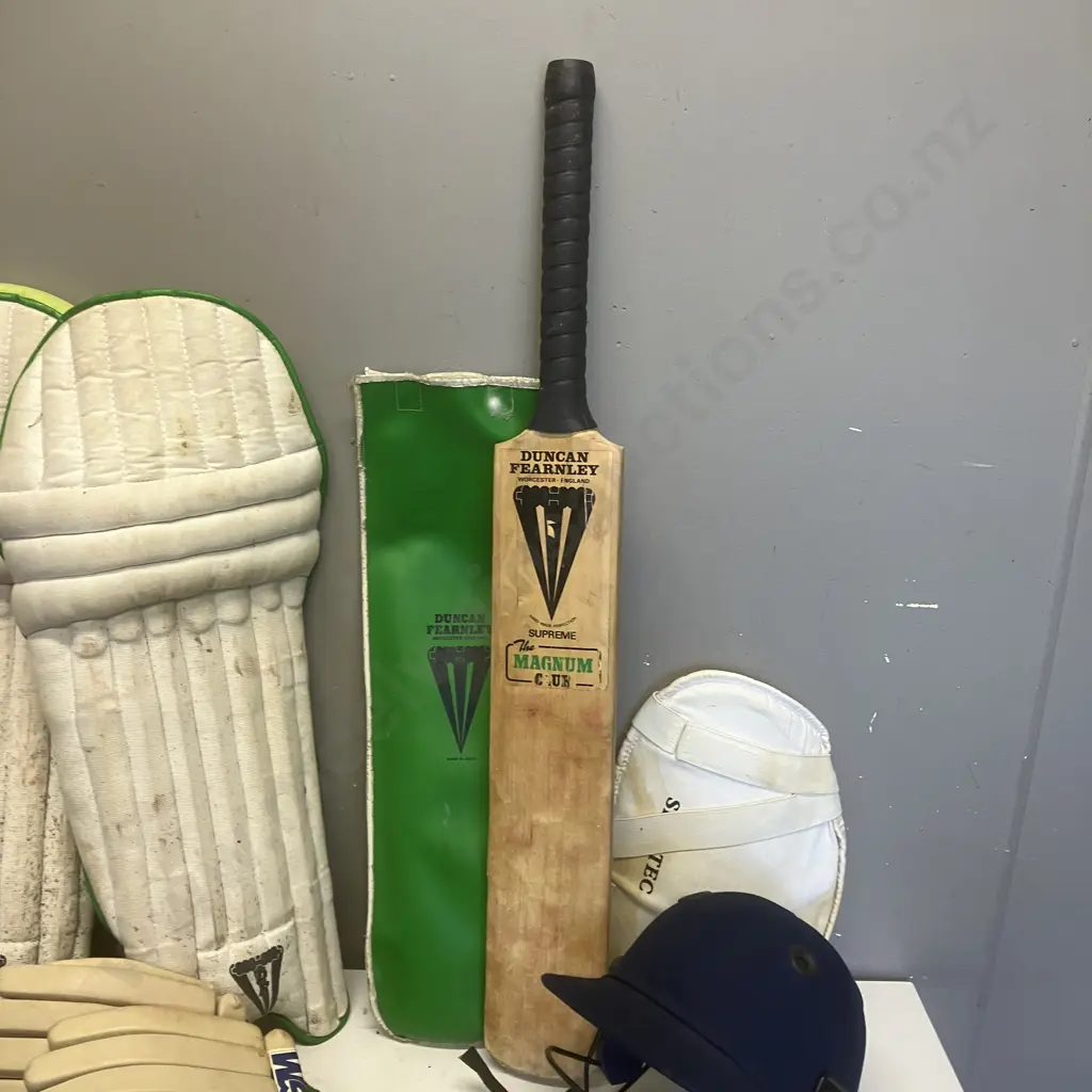 Cricket Items In Wilson Bag, Duncan Fearnley Supreme Bat (AF), Helmet, Pads, Balls Etc Image 1++
