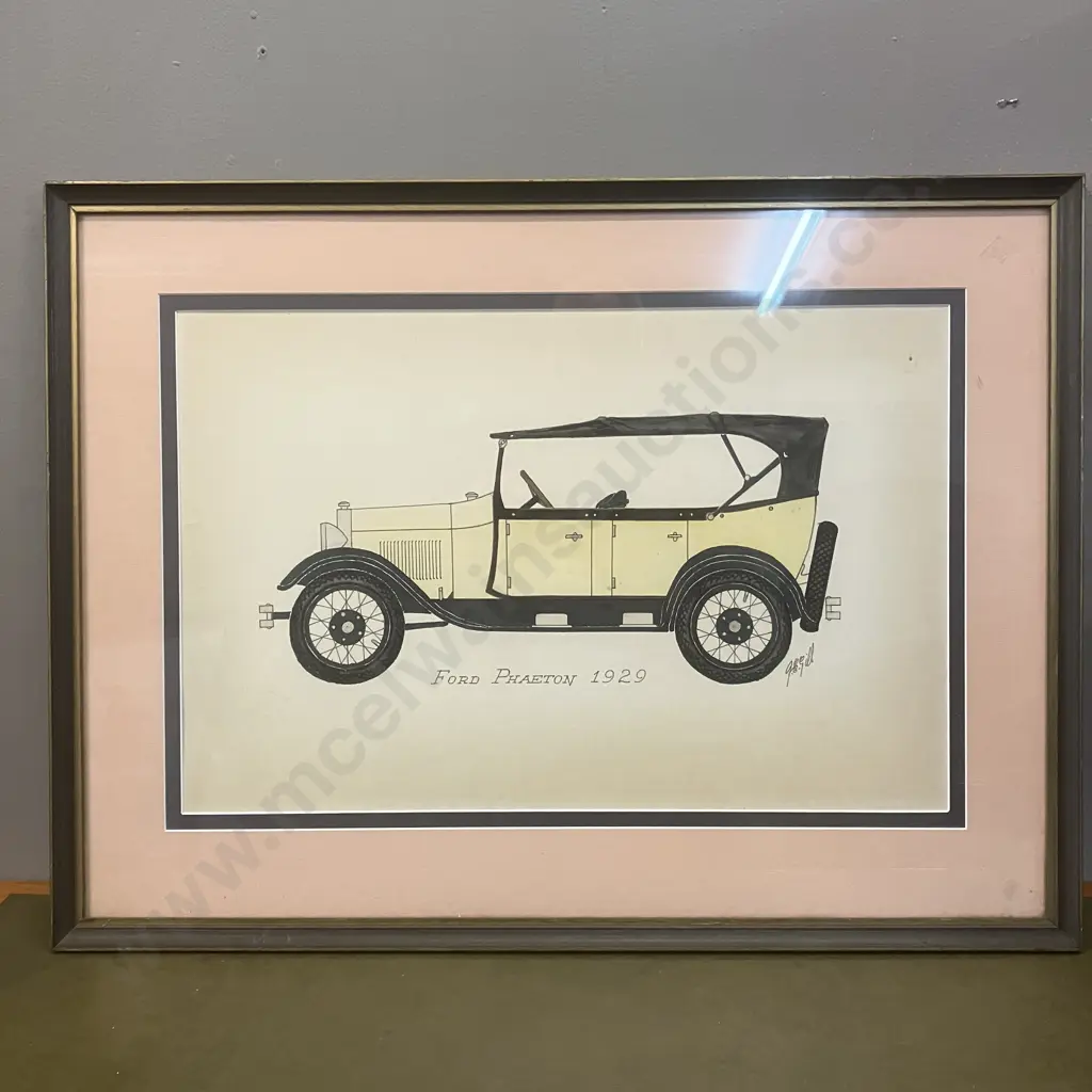 GE Gill "Ford Phaeton 1929" Framed Original Artwork. 52 x 70cm Image 1++