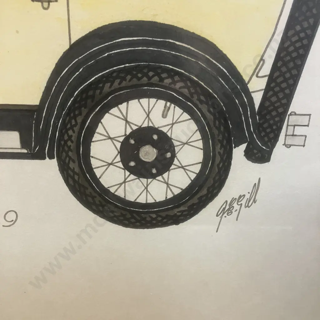 GE Gill "Ford Phaeton 1929" Framed Original Artwork. 52 x 70cm Image 1++