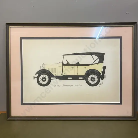 GE Gill "Ford Phaeton 1929" Framed Original Artwork. 52 x 70cm