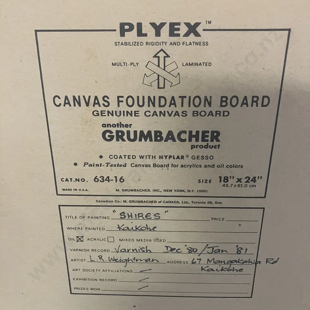 L Weightman "Shires" Kaikohe Original Oil On Board. 53 x 69cm Image 1++