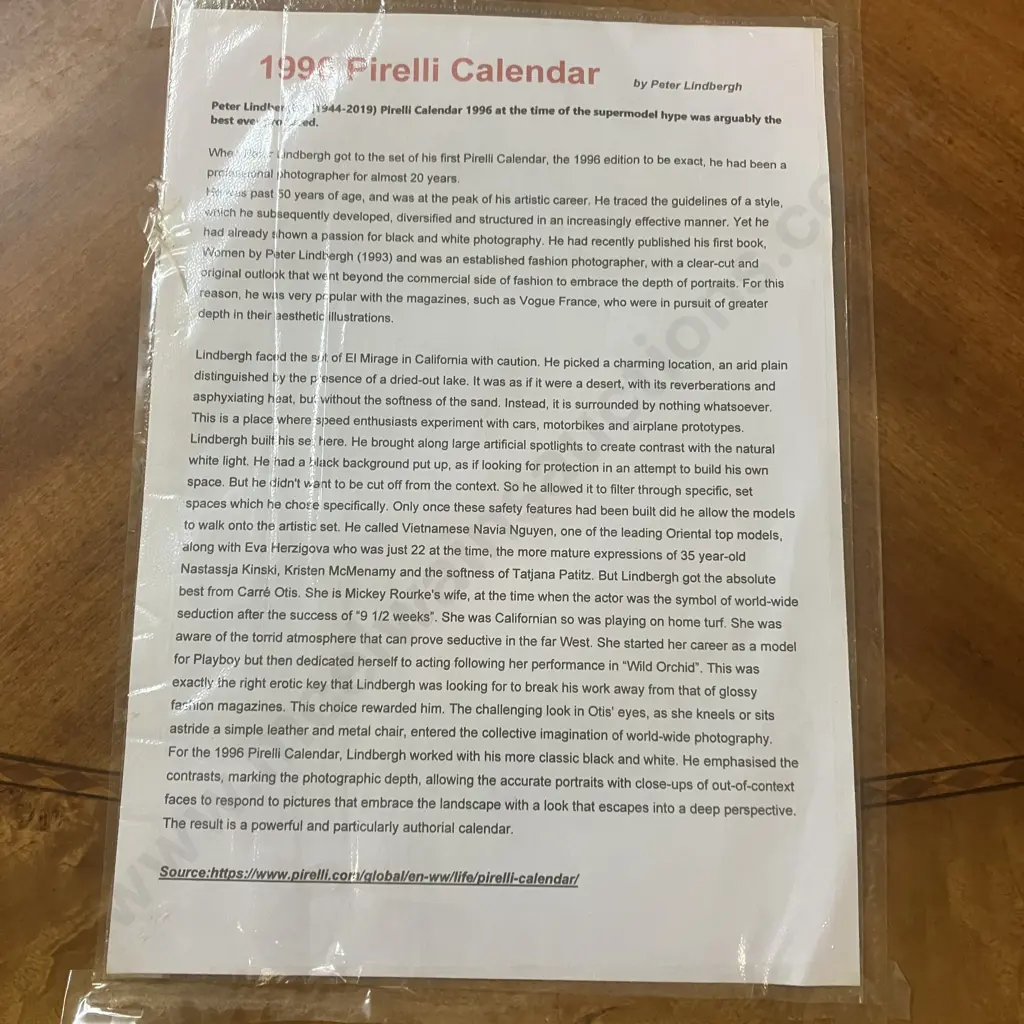 Pirelli Calendar 1996 'Timeless Views' by Peter Lindbergh In Original Box Image 1++