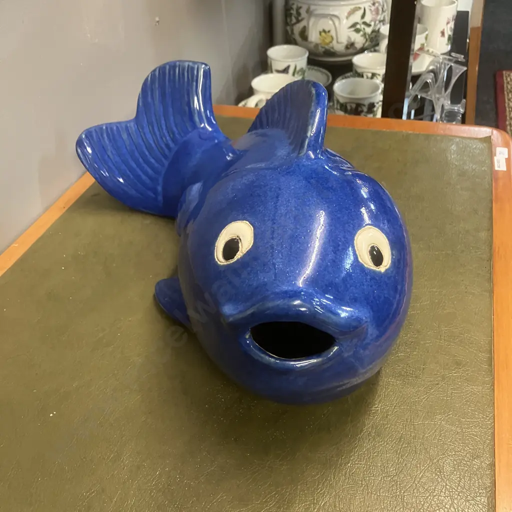Blue Ceramic Ornamental Fish. 19 x 42cm Image 1++