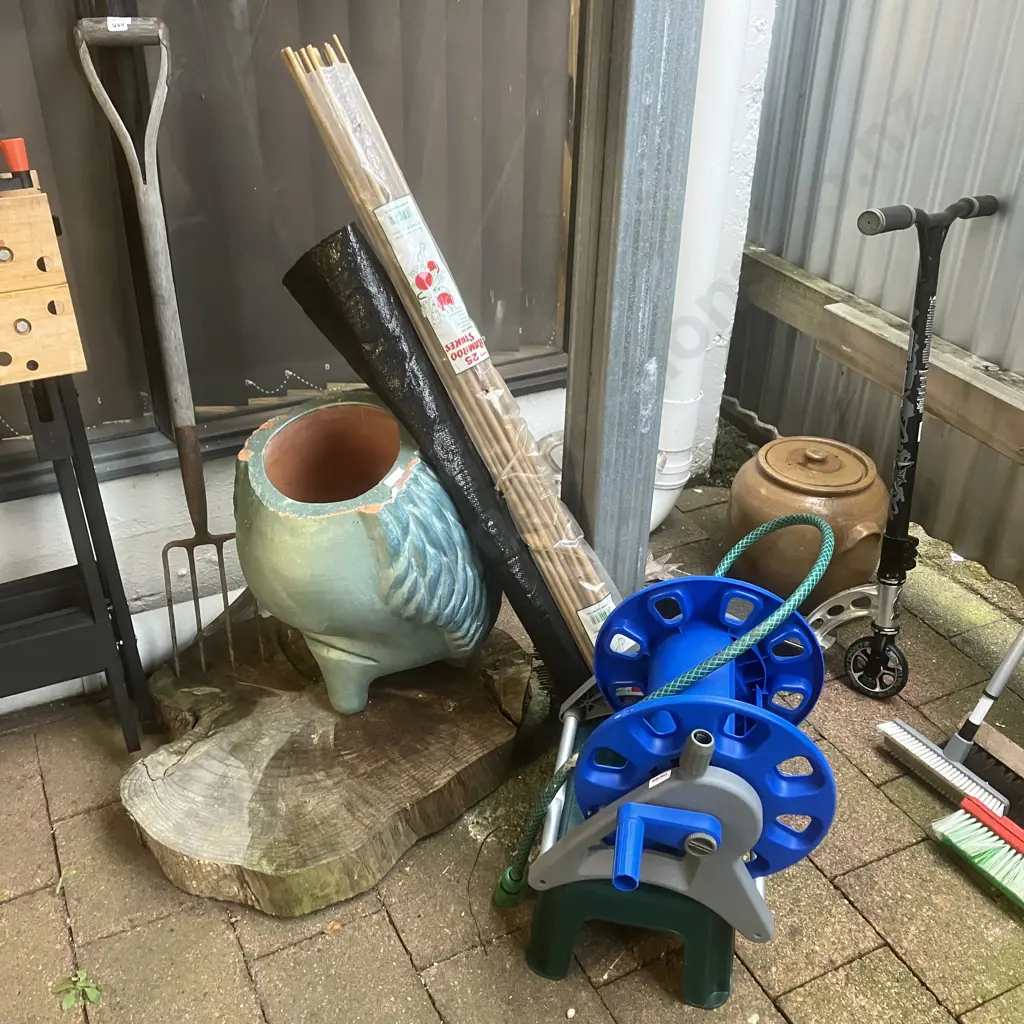 Hose Reel, Single Step Stool, Bamboo Stakes, Weed Mat Image 1++