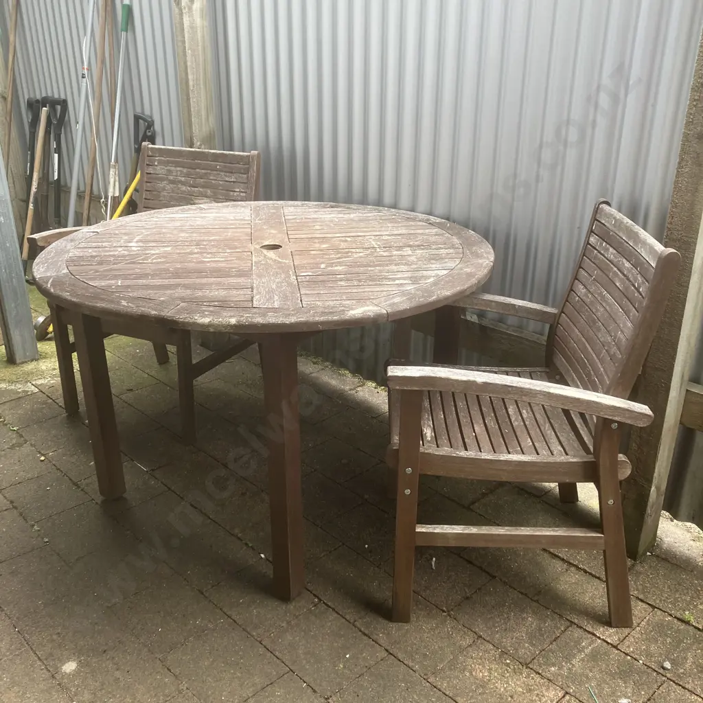 Wooden Outdoor Round Table With 2 Armed Chairs. 75 x 120cm Image 1++