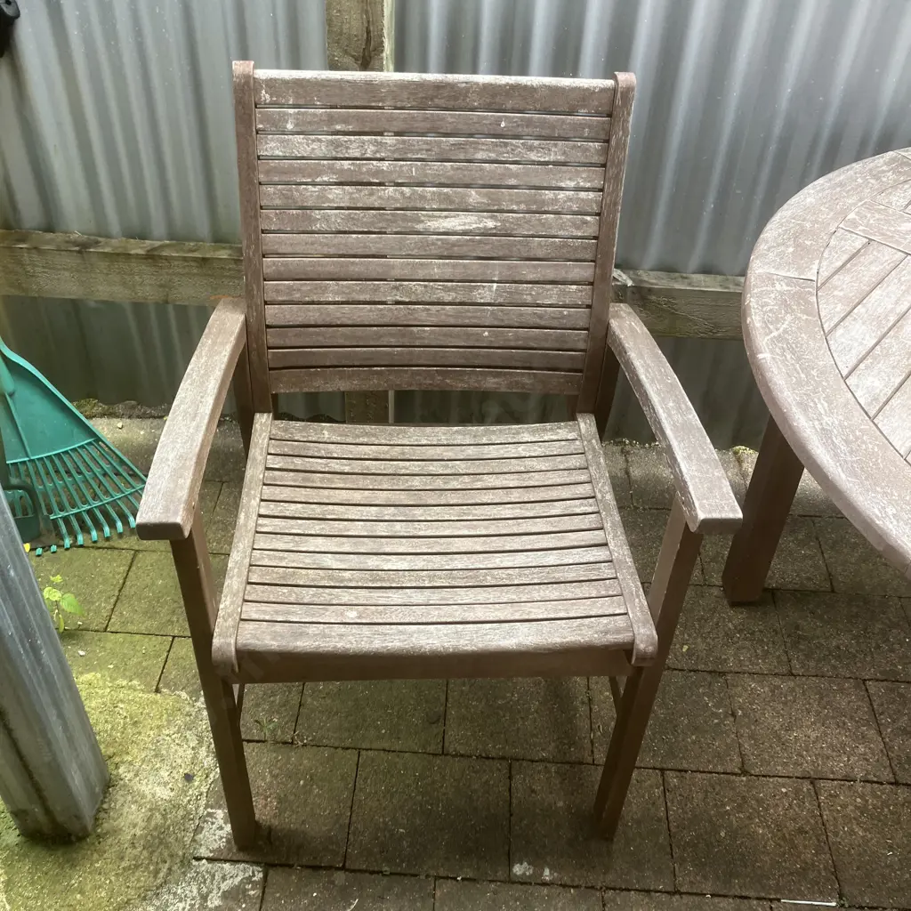 Wooden Outdoor Round Table With 2 Armed Chairs. 75 x 120cm Image 1++