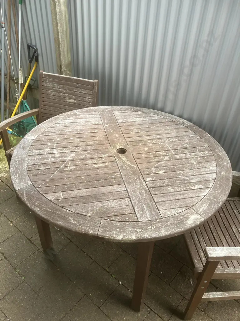 Wooden Outdoor Round Table With 2 Armed Chairs. 75 x 120cm Image 1++