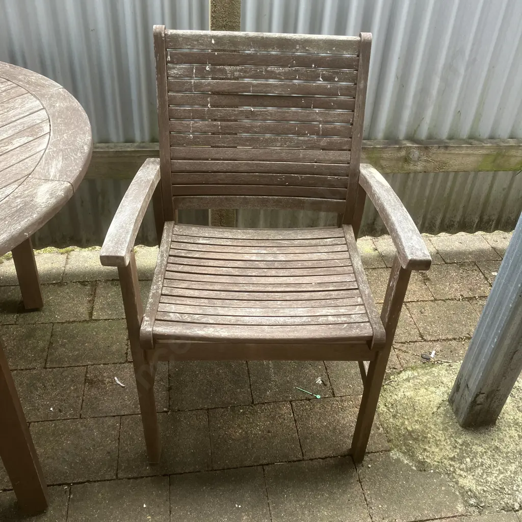 Wooden Outdoor Round Table With 2 Armed Chairs. 75 x 120cm Image 1++