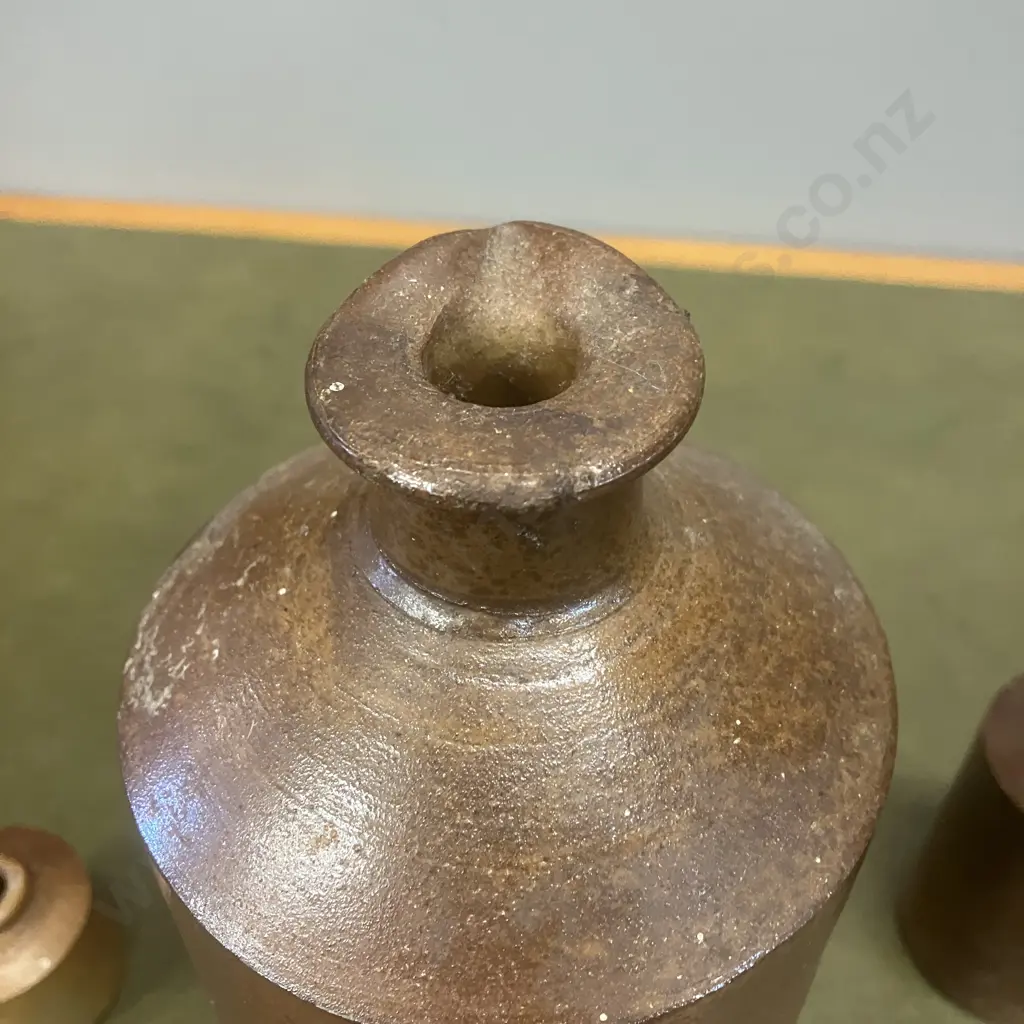 Pair of Stoneware Salt Glazed Lovatt & Lovatt Ink Bottles With Pouring Lip & Antique Ink Pot. H24,11 & 5cm Image 1++