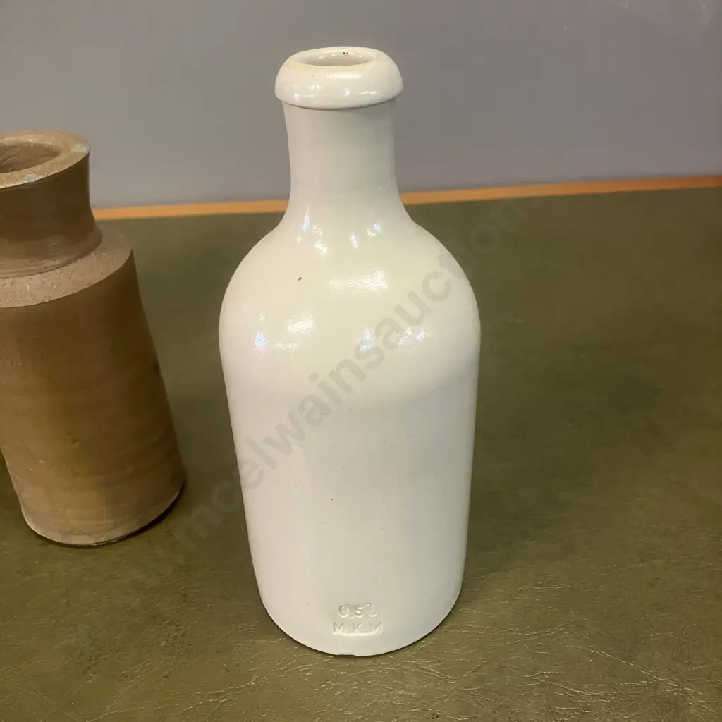 Antique Victorian Stoneware Bottle, Antique Ginger Beer Bottle & Beer Bottle Stamped M.K.M 0.5L, H24, 20 &16cm Image 1++